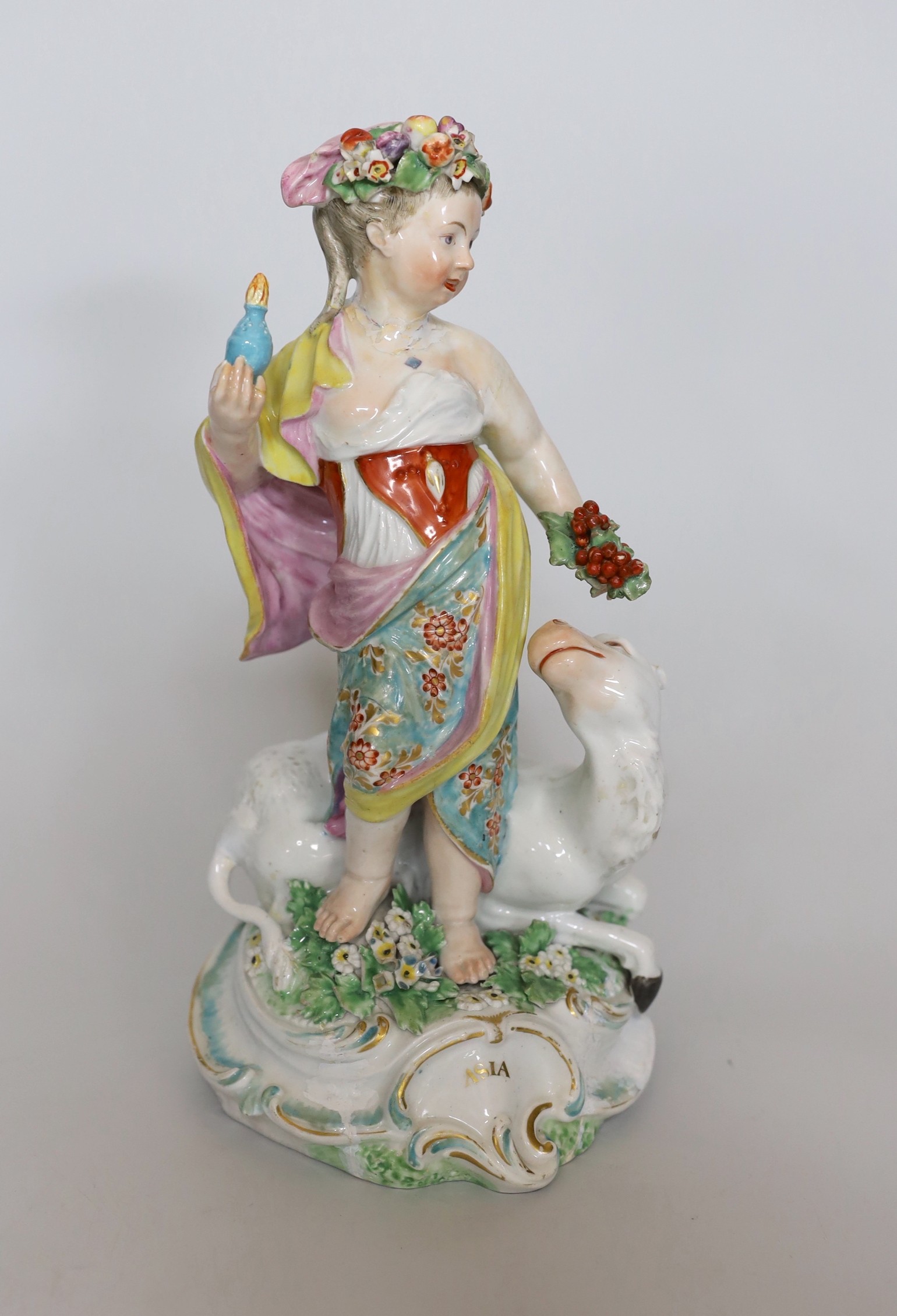 An 18th century Derby figure of Asia, 25cm